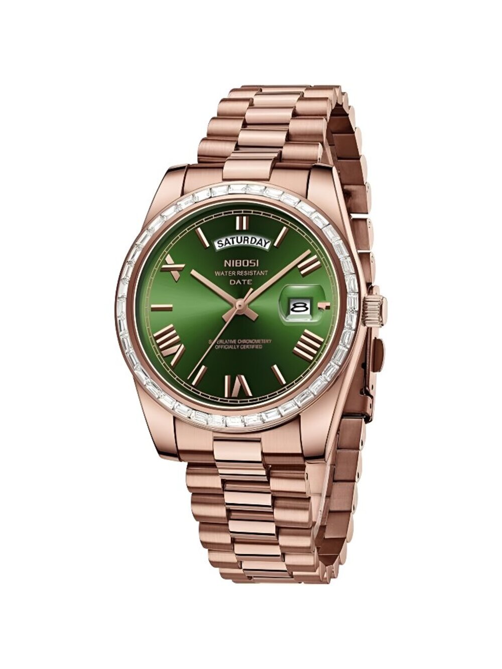 Men's Watches Analog Quartz Diamond Bezel Stainless Steel Dial Rose Gold